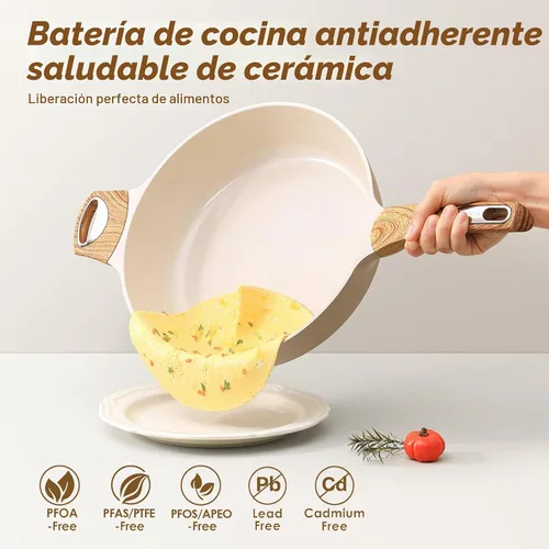 Vista 2 de SENSARTE Sartén antiadherente de cerámica con tapa, sartén profunda de 10.5 pulgadas, sartén saltear de 3.8 cuartos, sartén de inducción, sartén