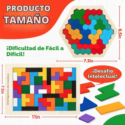 Vista 8 de Paquete de 2 rompecabezas de madera para cerebro Montessori Bloques Tangram