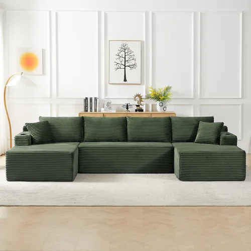 Vista 10 de Sofá cama modular de 124 pulgadas, sofá de nube sin hueso para sala de estar, sofá de 5 asientos en forma de U con 2 bolsillos de almacenamiento y 2