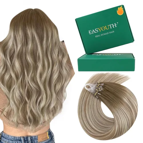 Vista 41 de Easyouth Extensión de cabello humano rubio con cola de caballo, extensiones de cabello humano rubio dorado con reflejos rubios, extensiones