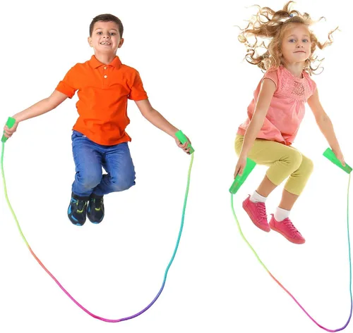 Vista 6 de Elcoho Juego de 6 cuerdas de salto de arco iris, cuerdas de saltar para educación física