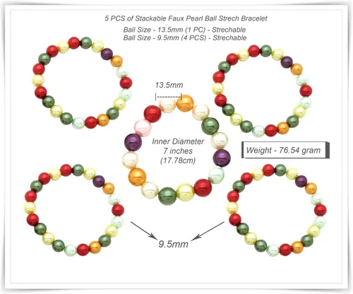 Vista 4 de Conjunto de 5 pulseras elásticas de perlas sintéticas para mujer