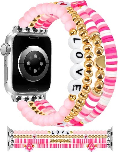 Vista 27 de JR.DM - Pulsera de cuentas compatible con Apple Watch de 40 mm, 38 mm, 41 mm, 42 mm; correa elástica hecha a mano para iWatch Series
