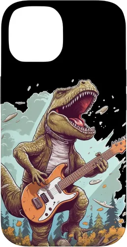 Vista 4 de Funda para iPhone 16 Cool Tyrannosaurus Rex con bajo para amantes de los dinosaurios
