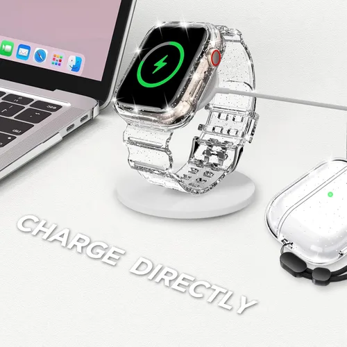 Vista 333 de DABAOZA - Correa transparente compatible con Apple Watch con estuche protector, correa deportiva de TPU con brillo para mujeres y hombres