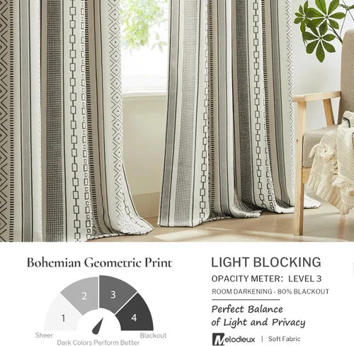 Vista 4 de Melodieux Cortinas bohemias 80% opacas de 63 pulgadas de largo para dormitorio, sala de estar, oscurecimiento de sala de estar, cortinas