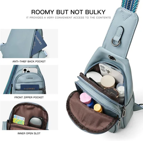Vista 4 de Bolsa bandolera de 7 litros para mujeres y hombres, bolsa cruzada de hombro, mochila, cangurera, bolsa de viaje de piel sintética