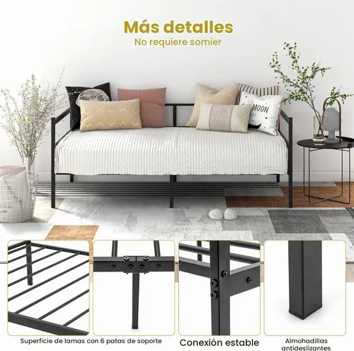 Vista 5 de KOMFOTT Marco de sofá cama de metal tamaño individual, plataforma de soporte de listones de metal resistente, sofá cama con almacenamiento,