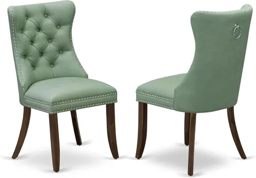 Vista 11 de East West Furniture DAP8F12 Dallas Parson - Juego de 2 sillas de cocina tapizadas de piel sintética con botones copetudos, color gris oscuro