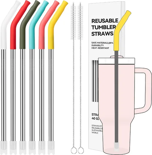 Vista 14 de Pajitas de metal rectas de 20 onzas con punta de silicona para vaso de 20 oz Pajita reutilizable de acero inoxidable para YETI, STANLEY, US
