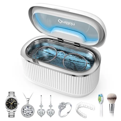 Vista 15 de Limpiador ultrasónico de joyas de 35W, limpiador de retenedor de 45KHz para joyas, 5 temporizadores y 3 modos de potencia, para anteojos, anillos