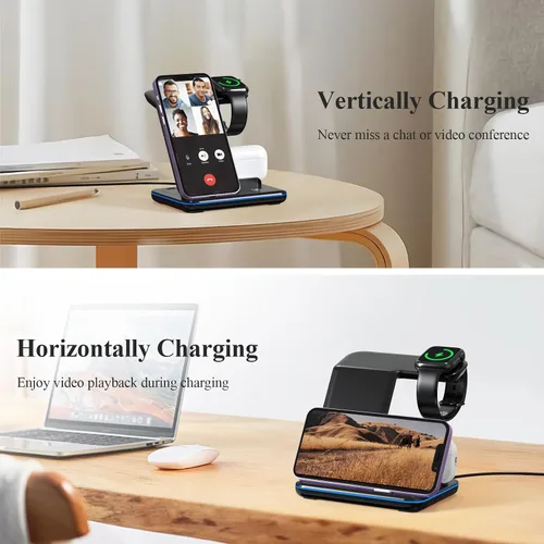 Vista 8 de Minthouz Cargador inalámbrico para teléfono, estación de carga rápida de 18 W para iWatch (el cargador de reloj no está incluido), AirPods, soporte