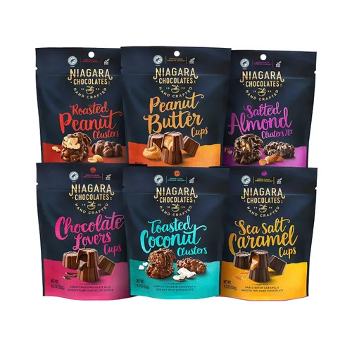 Vista 11 de Niagara Chocolates Tazas de mantequilla de maní de chocolate con leche, paquete de 4 bolsas de pie (4.5 onzas), sin OMG, chocolate premium, hechas a