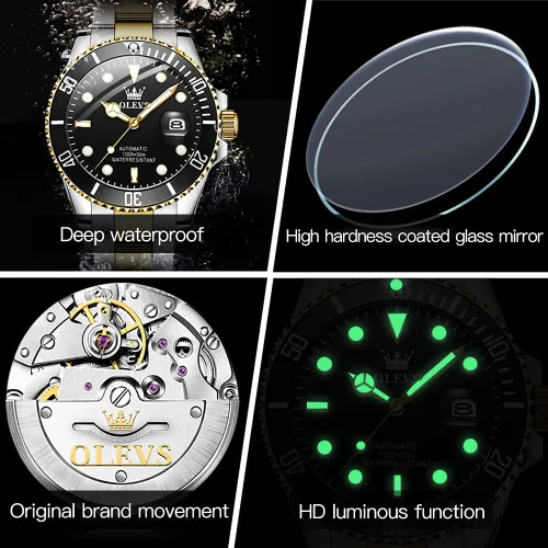 Vista 5 de OLEVS Relojes mecánicos automáticos para hombre, cuerda automática, de acero inoxidable de lujo, sin batería
