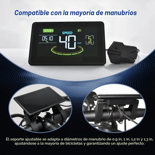 Vista 6 de Pantalla Ebike, protocolo UART No. 2, computadora de ciclismo colorida de 24 V-60 V con puerto de carga para dispositivos móviles, pantalla LCD