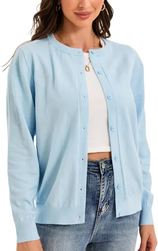 Vista 10 de Sudaderas con botones para mujer, clásicas, de manga larga, cuello redondo, suaves, para otoño (Talla S-2XL)