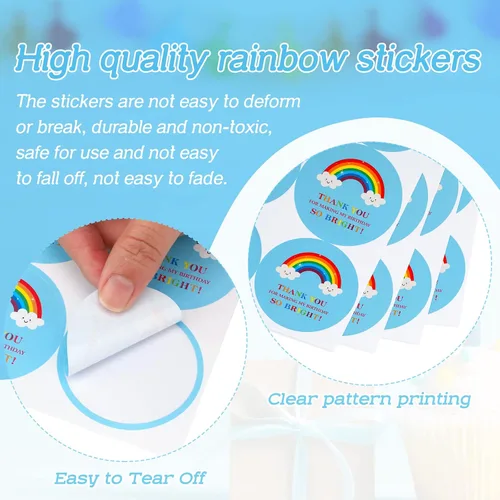 Vista 3 de Joycraft - Calcomanías de agradecimiento para cumpleaños, 60 calcomanías de arcoíris 2In Round Self-Adhesive Blue Sticker, Envelope Seal Sticker