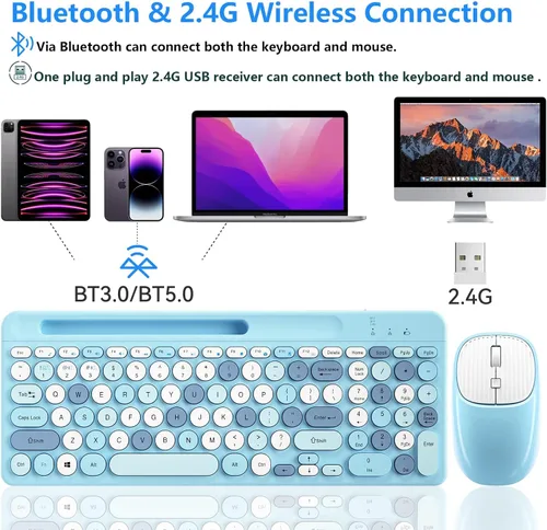 Vista 2 de Combo de Teclado y Ratón Bluetooth Inalámbrico, Juego de Teclado y Ratón Recargable Multidispositivo con Soporte para Teléfono
