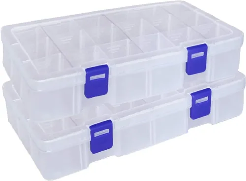 Vista 7 de Qualsen Paquete de 4 cajas organizadoras de plástico de 34 rejillas con divisores ajustables, caja de aparejos de pesca y caja organizadora