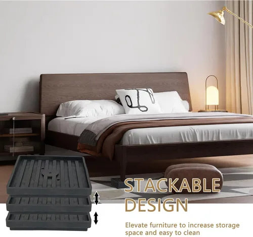 Vista 5 de Elevadores de cama resistentes, juego de 8, elevadores cuadrados apilables para muebles, elevadores de muebles de cama ajustables, altura de 0.5 a 2