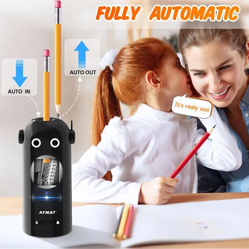 Vista 2 de AFMAT - Sacapuntas eléctrico para lápices de colores 7-11.5mm, sacapuntas robot totalmente automático, entrada y salida automática, recargable sin