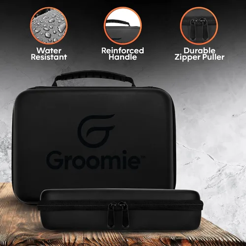 Vista 2 de Groomie BaldiePro - Funda de viaje negro Kit de afeitado organizador de viaje para hombres Elegante funda rígida portátil para llevar sobre