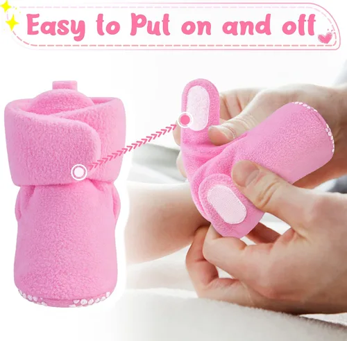 Vista 3 de Pro Goleem Fleece Baby Booties - Warm Cozy Baby Slippers, Easy to Put on, Soft Newborn Booties Non-Slip Adjustable Fuzzy Baby Shoes for Girls and