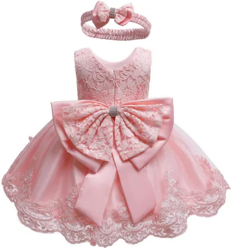 Vista 3 de Vestidos de encaje con tutú bordado tipo vestido de gala para bebés y niñas pequeñas de 0-6T con tocado Borgoña