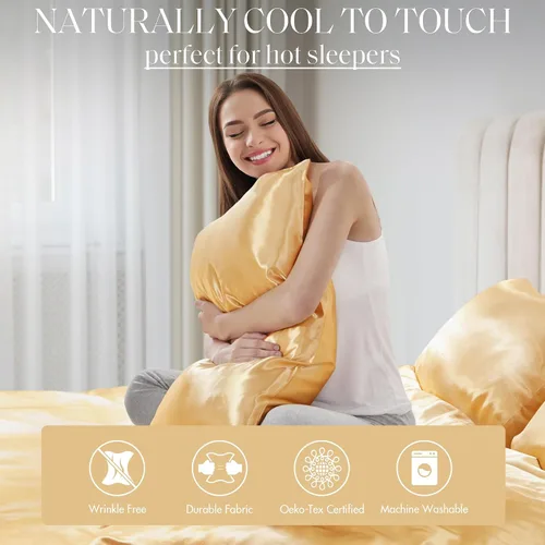 Vista 71 de Madison Park Essentials - Juego de sábanas de satén de lujo y sedoso con brillo natural, bolsillo elástico de 14 pulgadas para colchones de hasta 16