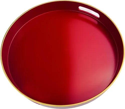 Vista 23 de Bandeja decorativa azul para mesa de café, bandeja de servir redonda de plástico con cuentas para encimera de cocina, otomana, sala de estar, (13")