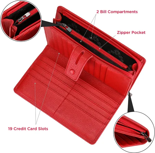 Vista 6 de Itslife Billetera para mujer, de gran capacidad, con bloqueo RFID, de cuero, para tarjetas de crédito, cartera con soporte para chequera