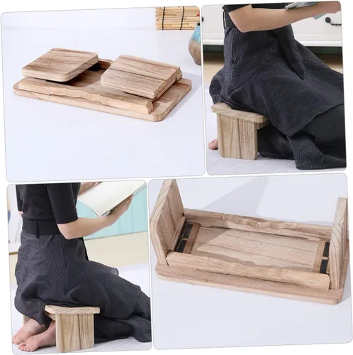 Vista 6 de Banco de meditación Taburete de yoga Taburete de madera para meditación Decoración Zen portátil