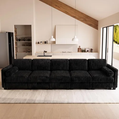 Vista 28 de Belffin Sofá cama seccional de pana de felpa con asiento ancho y profundo, modulares de nube seccionales para sala de estar. Sofá negro