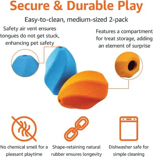 Vista 3 de Amazon Basics Juguete Interactivo para Perros Dispensador de Golosinas de Enriquecimiento para Masticar, Mediano, Multicolor, Paquete de 2