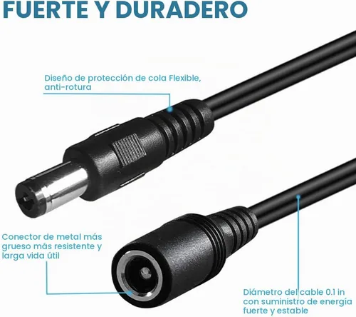 Vista 3 de SIOCEN Paquete de 2 cables de extensión CC de 3 pies de 0.217 in x 0.083 in macho a hembra, cable de alimentación para CCTV, vigilancia de Negro