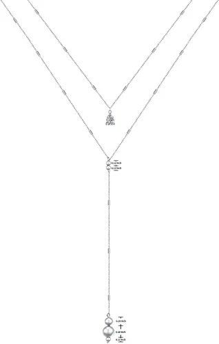 Vista 7 de Collar de doble capa de plata esterlina S925 en forma de Y Lariat collar de cadena larga para mujeres y niñas
