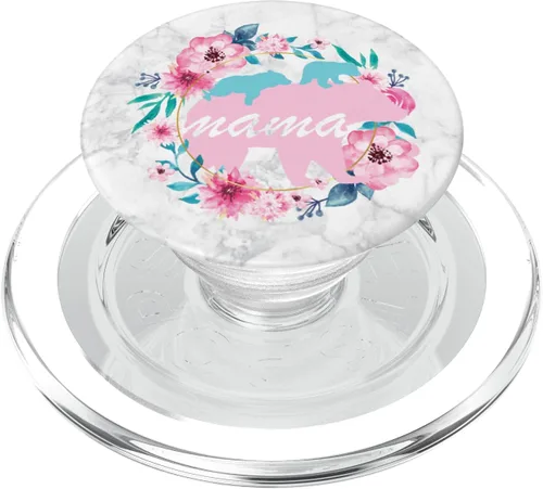 Vista 8 de Mama Bear Pop Socket 2 Cubs Marble Flowers Regalos para el Día de la Madre - PopSockets Grip and Stand for Phones and Tablets