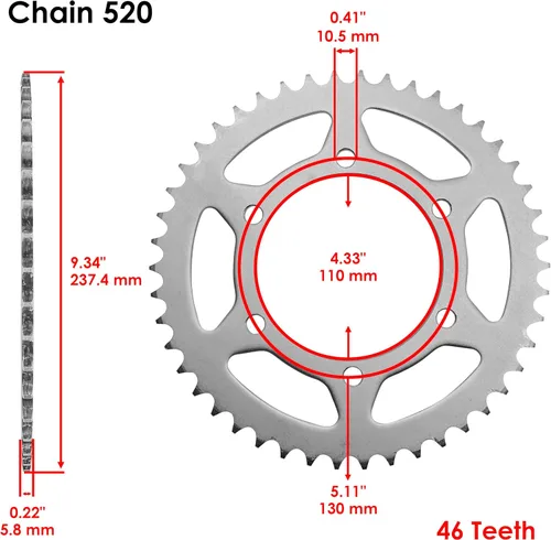 Vista 2 de Caltric Piñón de cadena de rueda trasera compatible con Kawasaki 300 Versys-X KLE300 2017-2023 46 dientes