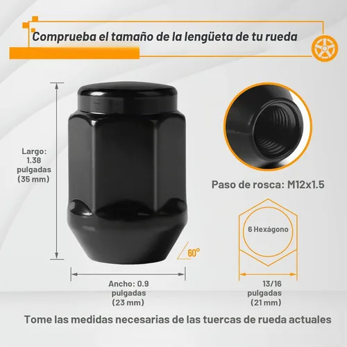 Vista 2 de MIKKUPPA Tuercas de llanta M12x1.5, 20 tuercas negras de una pieza para neumáticos hexagonales de 0.827 in