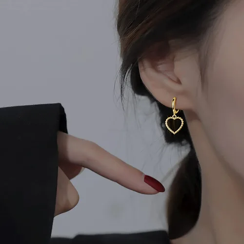 Vista 3 de SLUYNZ Aretes de aro de plata de ley con forma de corazón para mujer, aretes de aro pequeños con forma de corazón