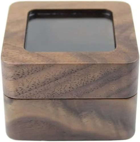 Vista 4 de Caja cuadrada de nogal rústico para propuesta, tapa transparente de madera para anillos, caja organizadora para propuesta, compromiso, boda