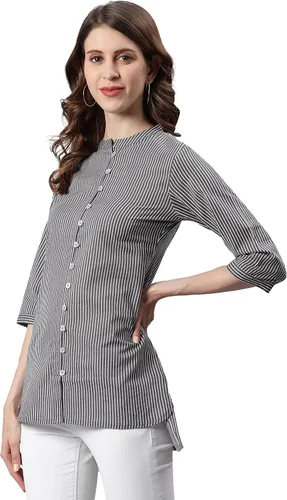 Vista 5 de Janasya Túnica de algodón gris indio para mujer