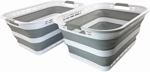 Vista 11 de SAMMART - Canasta plegable de plástico para la ropa sucia de 42L (11 galones) – Contenedor/organizador de almacenamiento plegable – Tina portátil