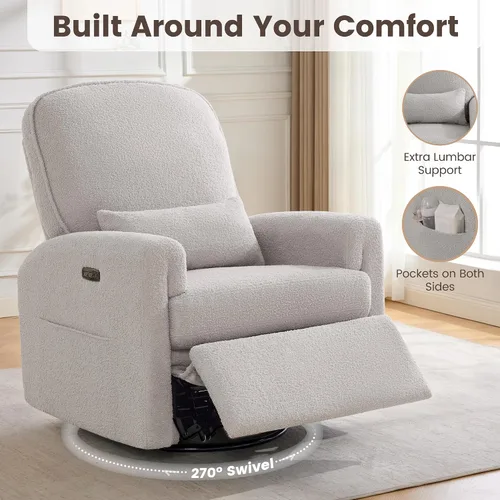 Vista 8 de Sillón reclinable giratorio con reposacabezas ajustable, sillón reclinable Gris