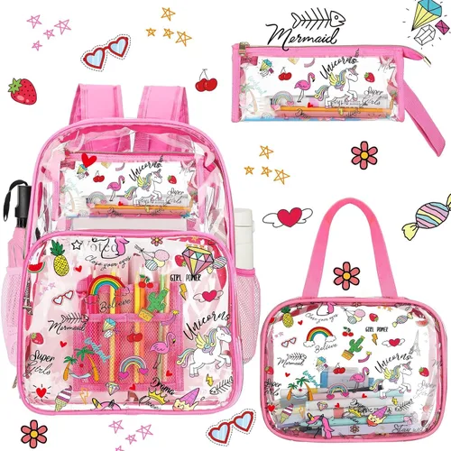 Vista 19 de Kacctyen Juego de mochila transparente resistente de 3 piezas, color negro