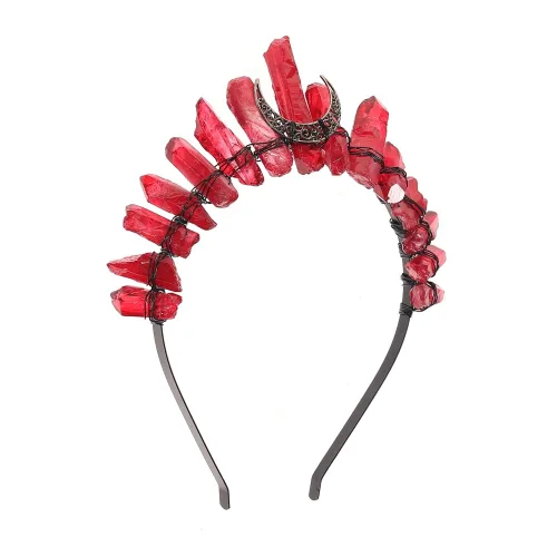 Vista 15 de Bubbmi Diadema de tiara negra de cristal crudo, cuarzo natural, luna, diosa, bruja, moda, banda para el pelo para fiesta de cosplay Wiccan