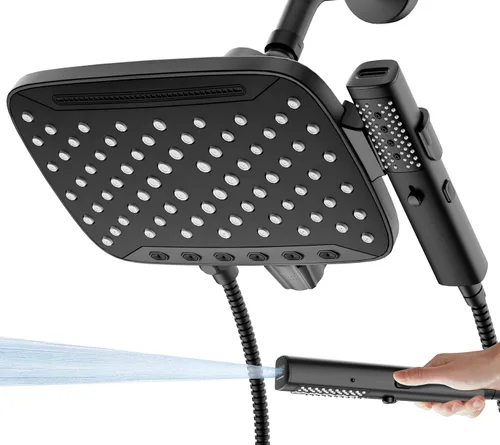 Vista 10 de JDO High Pressure Rain Shower Head with Handheld Spray Brushed Nickel 7 Modes Dual Shower Head, 10-inch Rainfall Showerheads Combo, Detachable