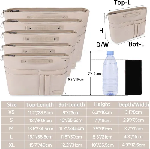 Vista 2 de HyFanStr Organizador de bolso para bolsos, organizador de bolsa de mano, bolsa con cremallera para mujer, organizador de bolso interior con 15