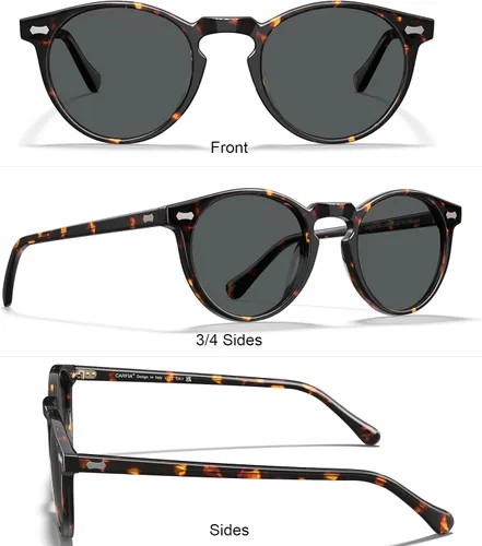 Vista 47 de CARFIA Gafas de sol polarizadas de acetato redondo para mujer, protección UV de cara pequeña con funda de cuero CA5288
