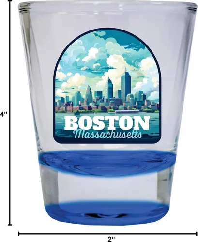 Vista 3 de Boston Massachusetts A Souvenir - Vaso de chupito redondo de 1.5 onzas, color azul, paquete de 2